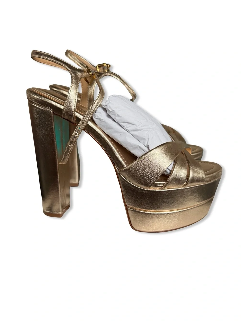 Schutz Keefa High Platforms Platina Gold Heels Sandals shoes Revolve 7